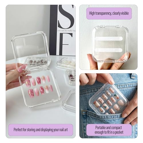 12 Clear Acrylic Press On Nail Storage Boxes with Adhesive Tapes