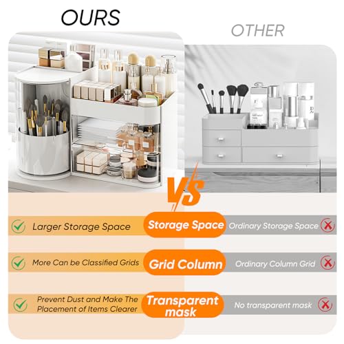 Rotating Makeup Organizer with Drawers & Brush Holder