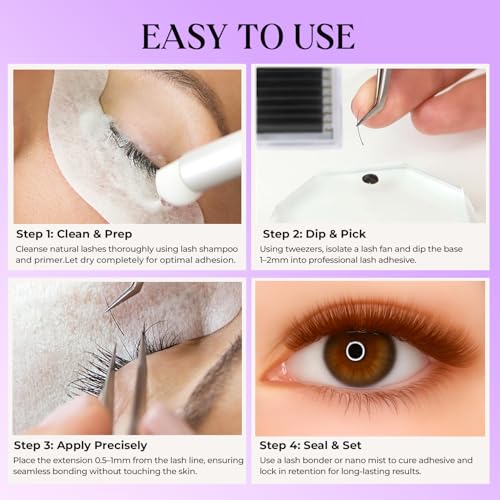 Eyelash Extensions, Mink Lash, Volume & Classic Lashes for Professionals, J/B/C/CC/D/L/M Curl, 4-15mm Length, Soft Korean PBT Fiber, 16 Rows Lash Tray (Dark brown-C-0.05-8-15mm)