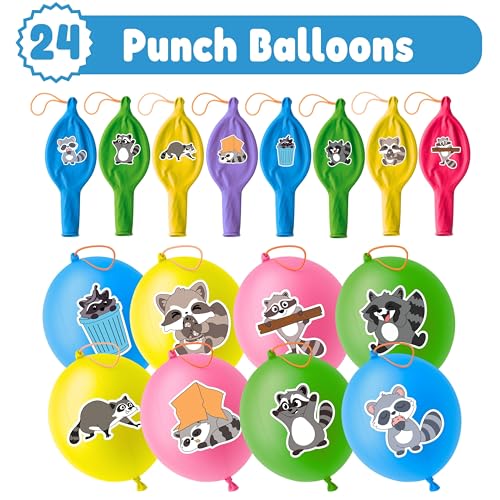 72-Piece Raccoon Party Favors Set - Balloons & Tattoos