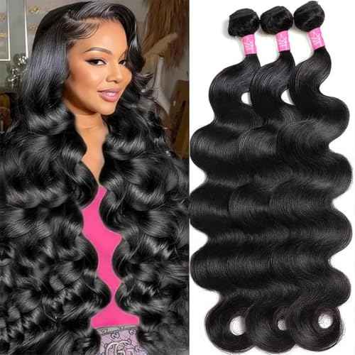 12A Brazilian Human Hair Bundles 14 16 18 Inch Body Wave Bundles Human Hair 100% Unprocessed Brazilian Virgin Human Hair Body Wave 3 Bundles Human Hair Extension Natural Color