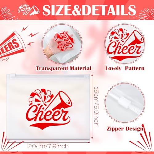 Sunnyray 60 Pcs Cheer Team Gifts Bulk Cosmetic Makeup Bags for Cheerleader Sport Team Inspirational EVA Bag Women Makeup Toiletry Bags Pouch with Zipper(Red)