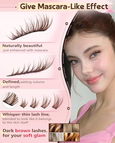 Goddvenus Brown Wispy Cluster Eyelash Kit Natural False Extensions C Curl