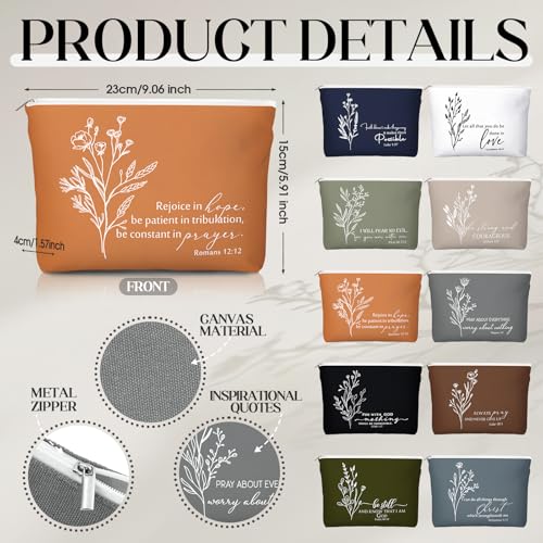 Fumete 10 Sets Christian Gift for Women Easter Mother's Day Sunday School Teacher Makeup Bag Flower Bible Verse Coffee Cup with Bamboo Lid Straw Religious Church Mini Compact Mirror (Bible-d)