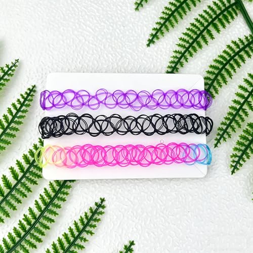 3PCS Black Tattoo Choker Necklaces - 90s Y2K Adjustable Elastic Collar