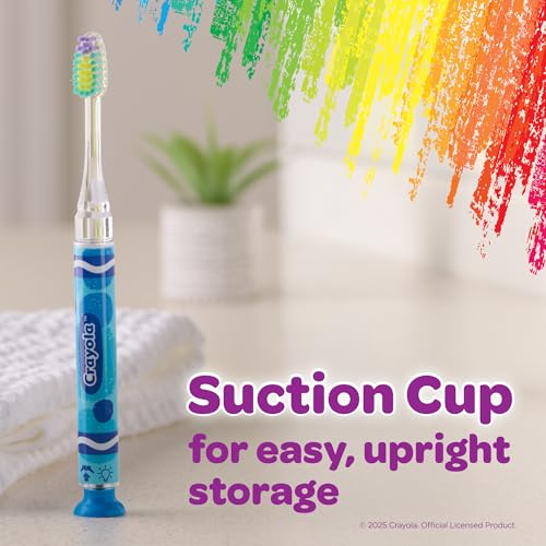 GUM Crayola Timer Light Toothbrush for Kids, Soft Bristles, Suction Cup Base, Children & Toddler Toothbrush 3 Year Old+, 1 Count (Pack of 4)
