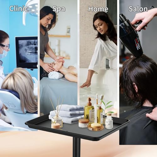 Salon Rolling Tray on Wheels with Adjustable Height - Black