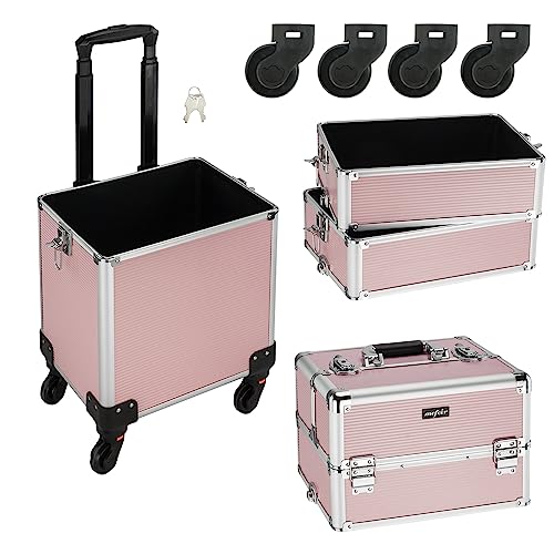 Mefeir 4-in-1 Rolling Makeup Train Case with Wheels, Pink