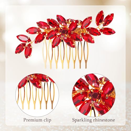 Red Crystal Hair Comb for Thick Hair - Rhinestone Headpiece