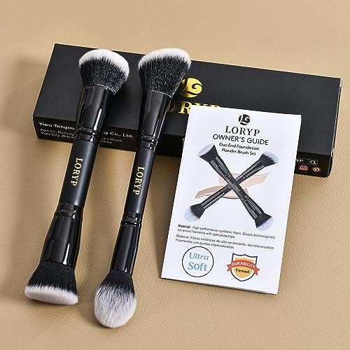 LORYP Black Makeup Brush Set - 2Pc Duo End Foundation & Blush
