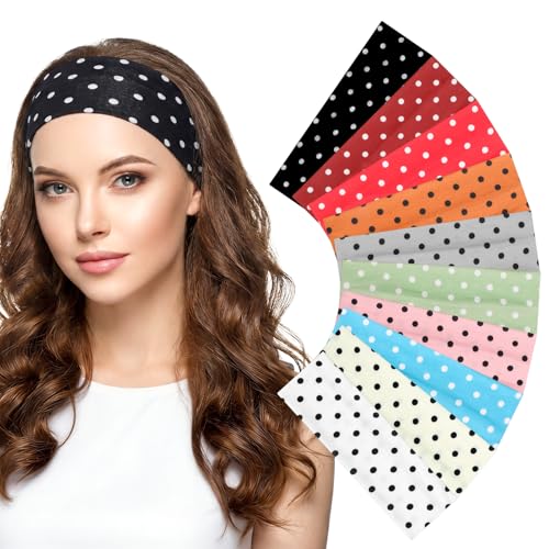 10 Pcs Polka Dot Headbands for Women - Comfortable Elastic Hairbands