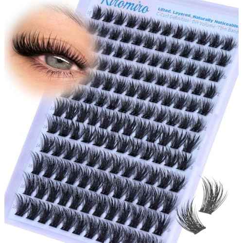 Kiromiro Lash Clusters 10-16mm Cluster Eyelash Extensions Wispy DIY Cluster Lashes Extension 144pcs Individual Lashes Nautral Eyelash Clusters C Curly Lashes Clusters