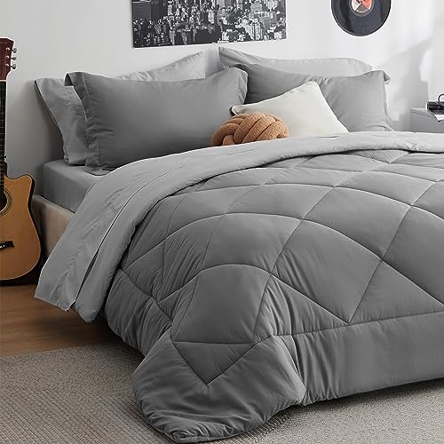 Bedsure Forest Green Twin XL Comforter Set - 5 Pieces Reversible Twin XL Bed in a Bag for College, Extra Long Twin Bed Set Forest Green and Grey with Comforters, Sheets, Pillowcase & Sham