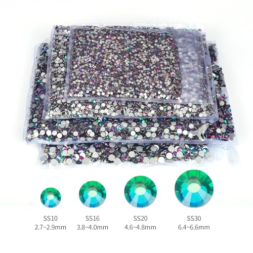 10000PCS Green Volcano Rhinestones Bulk, Flat Back Crystal Glass Stone Round Gems,SS20, 4.6-4.8mm