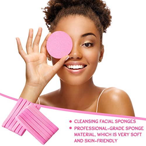 Foaincore 600 Pieces Compressed Facial Sponge Round Facial Sponge for Estheticians Face Sponges for Cleansing Makeup Removal Wash Pads Disposable Sponges for Women Spa Exfoliating Cleansing(Pink)