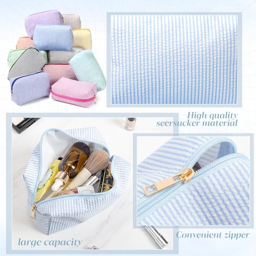 Sanwuta 12 Pcs Seersucker Cosmetic Bags, Striped Makeup Pouches Bulk