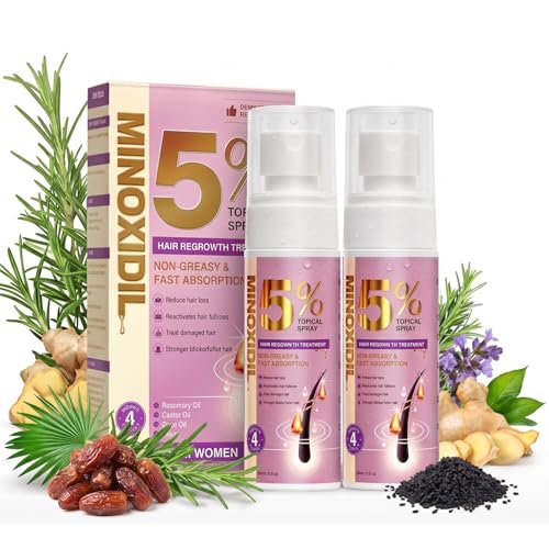 Hair Growth Spray with 5% Minoxidil, Biotin & Rosemary Oil - 2x60ml