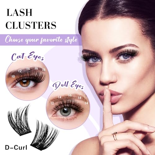 Lash Clusters 208 PCS Cluster Lashes Individual Lashes B05+B06 Eyelash Extensions 10-18mm DIY Lash Extensions D Curl Volume Wispy Soft Comfortable Band False Lashes (D-10-18MIX)