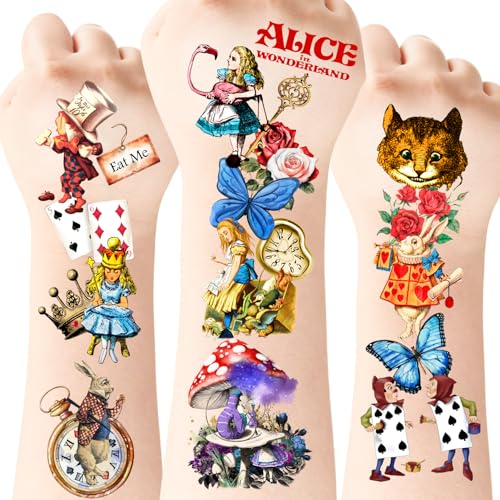 96pcs Alice in Wonderland Temporary Tattoos Sticker Sheets