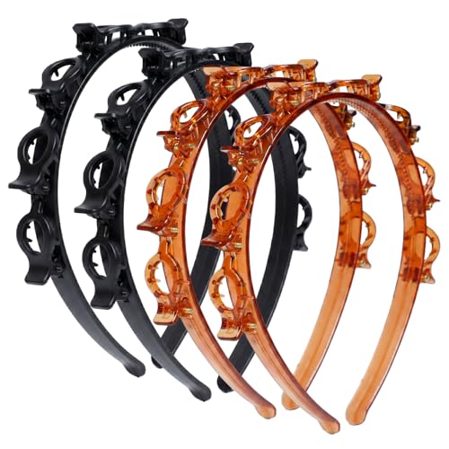 Headband with Clips for Bangs - 4 Pack DIY Hairpin Two-Layer With 8 Teeth