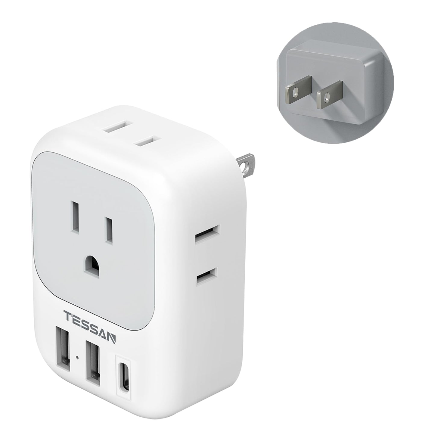 TESSAN 2 Prong to 3 Prong Adapter, Multi Plug Outlet Extender with 4 Outlets 3 USB Ports(1 USB C), Type A Travel Plug Converter for US to Japan, Philippines, Canada, Mexico, China, Thailand, Anguilla