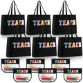 Talltalk 12 Pcs Teacher Tote Bags Bulk, Black Appreciation Gifts Chenille Letters Totes Bags with Makeup Pouch Set for Easter Graduation Party Teacher Gifts