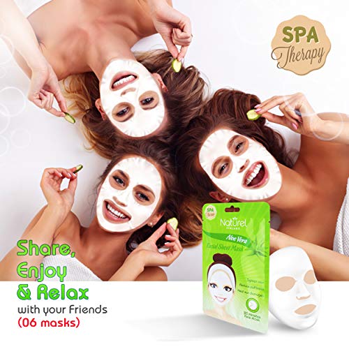 Korean Face Mask Sheet Aloe Vera 6 Mask Pack for Moisturizing, Cooling and After Sun