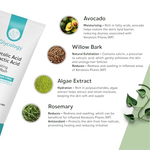 Glycolic Acid Body Wash for Keratosis Pilaris Treatment 7.5oz(Made In USA)Lactic Acid Body Exfoliator Cleanser for Rough & Bumpy Skin- KP Treatment for Arms,Legs- Exfoliating Body Wash for Smooth Skin