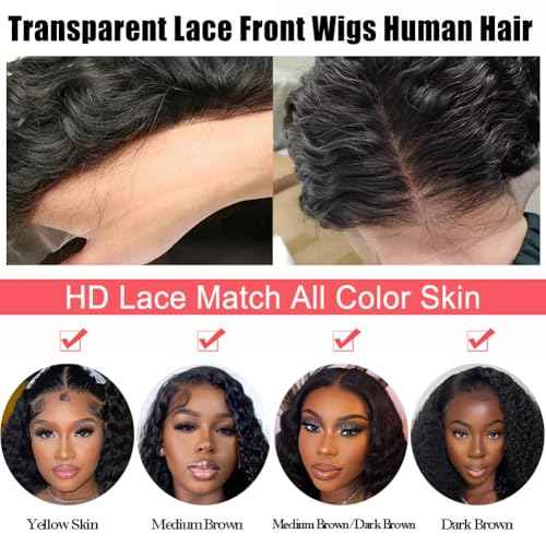 22 Inch Deep Wave Lace Front Wigs Human Hair 200% Density 13x4 HD Curly Lace Frontal Glueless Wigs for Women Pre Plucked Deep Wave Natural Color
