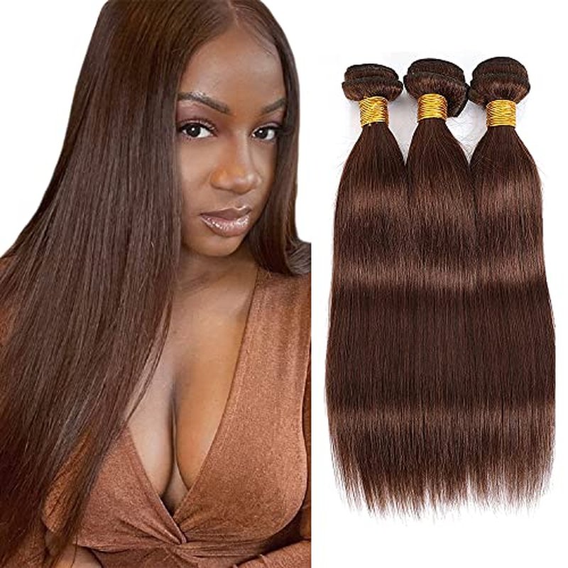 #4 Brown Straight Human Hair Bundles 16 18 20 Inch