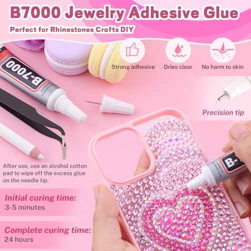 20000Pcs Pink Rhinestones for Bedazzling with B7000 Jewelry Glue, Resin Rhinestones for Crafting Crafts DIY, Bedazzler Kit Gems for Clothing Shoes Tumblers Fabric Nail Art Assorted Size 3/4/5/6mm