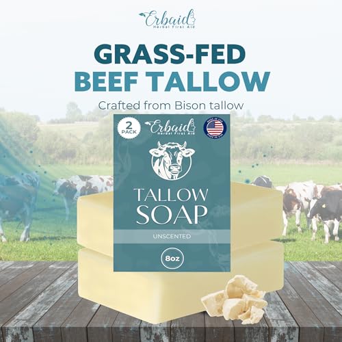 Beef Tallow Soap Bar ? All Natural Grass Fed Tallow Soap Unscented ? Moisturizing Face & Body Wash Great for Eczema, Dry, Itchy, Sensitive Skin ? Handcrafted Bath Soap for Adults, Kids, Made in USA