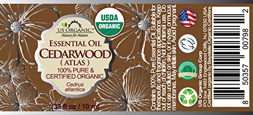 US Organic 100% Pure Cedarwood Essential Oil (Atlas) - USDA Certified Organic, Steam Distilled (More Size Variations Available) (10 ml / .33 fl oz)