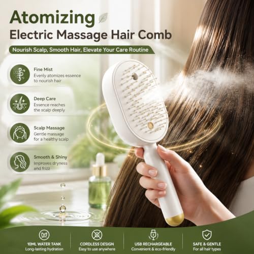 Rechargeable Electric Steam Hair Brush with Red Light & Mist