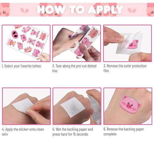 96 PCS Pre-Cut Pig Temporary Tattoos for Kids
