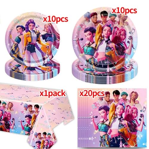 Demon Movie Hunters Party Tableware Set - 20 Plates, Napkins & 71" x 42" Tablecloth