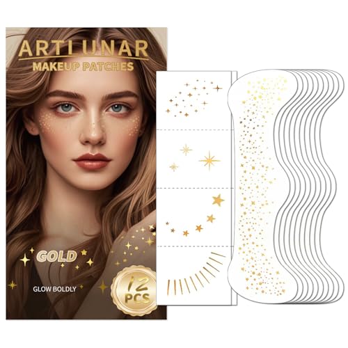 12Pc Gold Glitter Face Stickers - Waterproof Makeup Patches