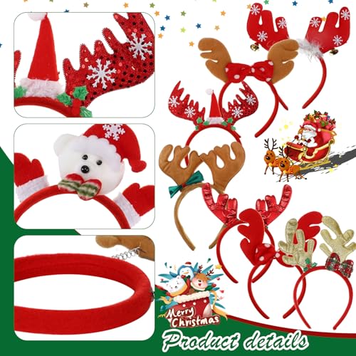 Zhehao 36 Pcs Christmas Headbands Bulk Santa Reindeer Antlers Snowman Santa Hat Headbands for Adults and Kids Cute Xmas Holiday Costume Headwear Accessories Christmas Party Favors