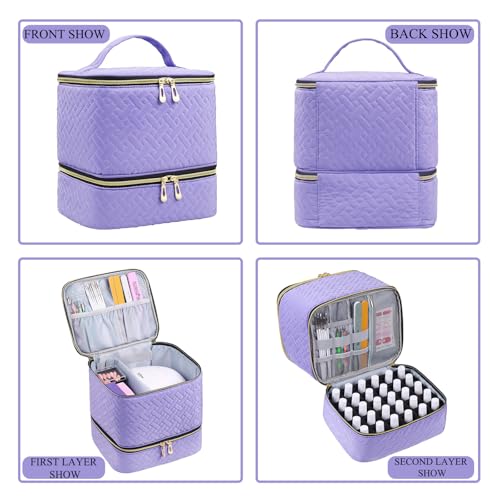 RZMAYIS Purple Double Layer Nail Polish & Lamp Travel Organizer Bag