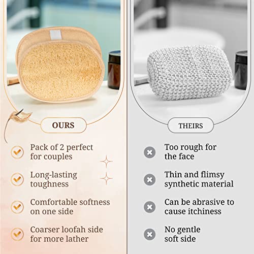 SERRENTO Natural Luffa Loofah Body Scrubber, 2 Count | Egyptian