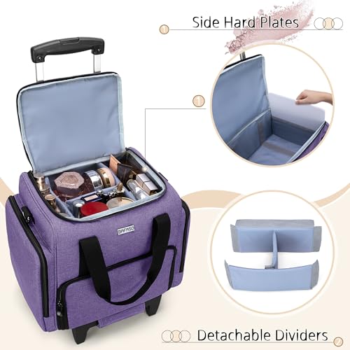 Rolling Makeup Case with 3 Removable Pouches, Purple