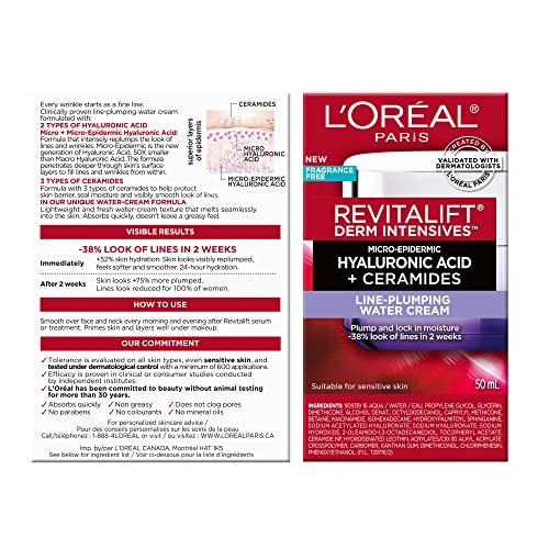 L'Oreal Revitalift Derm Intensives Micro-Hyaluronic Acid + Ceramides Line-Plumping Water Cream