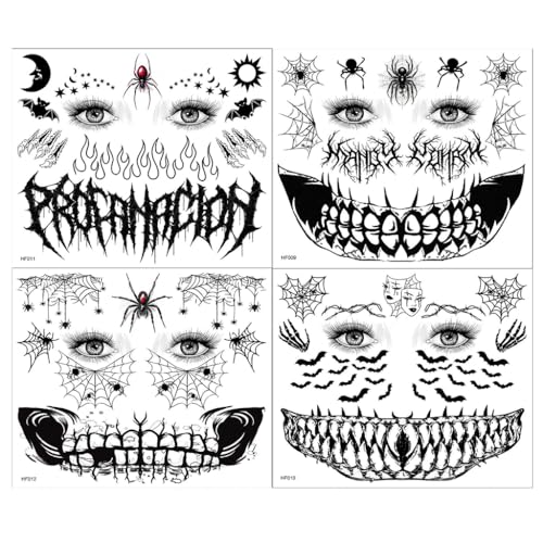 8 Sheets Halloween Temporary Tattoos Face Stickers