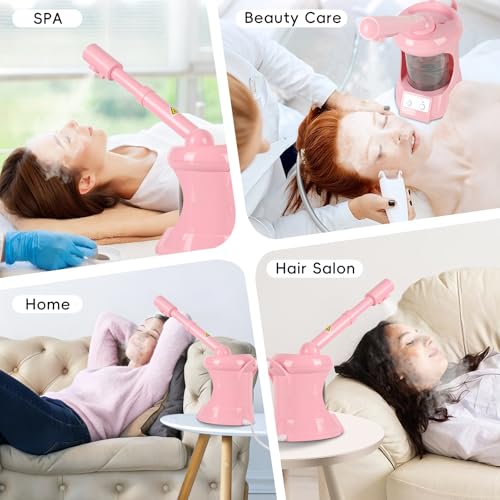 Facial Steamer Professional - Nano Ionic Face Steamer with Extendable Arm, 360¡ÆRotating Nozzle Face Steamer for Facial Deep Cleaning, Steamer for Facial for Personal Care at Home or Salon£¨Pink£©