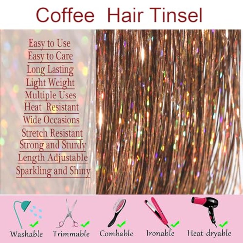 Hair Tinsel 48" 8 Pack 2000 Strands Pink Brown