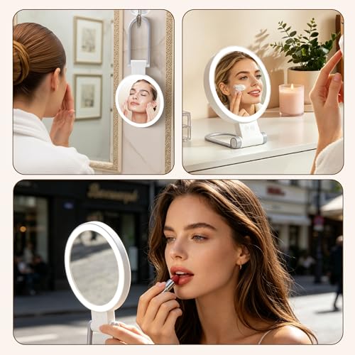 BASILKIT Lighted 1X/10X Magnification Double-Sided Makeup Mirror - Silver