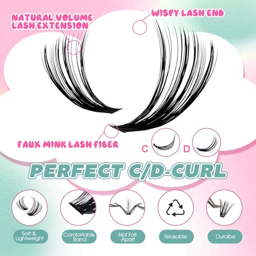 FADVAN 280pcs Fluffy Cluster Lashes 40D C-Curl 8-16mm Extensions