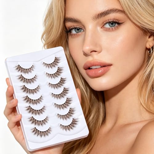 Brown False Eyelashes 7 Pairs Natural Wispy 3D Lashes