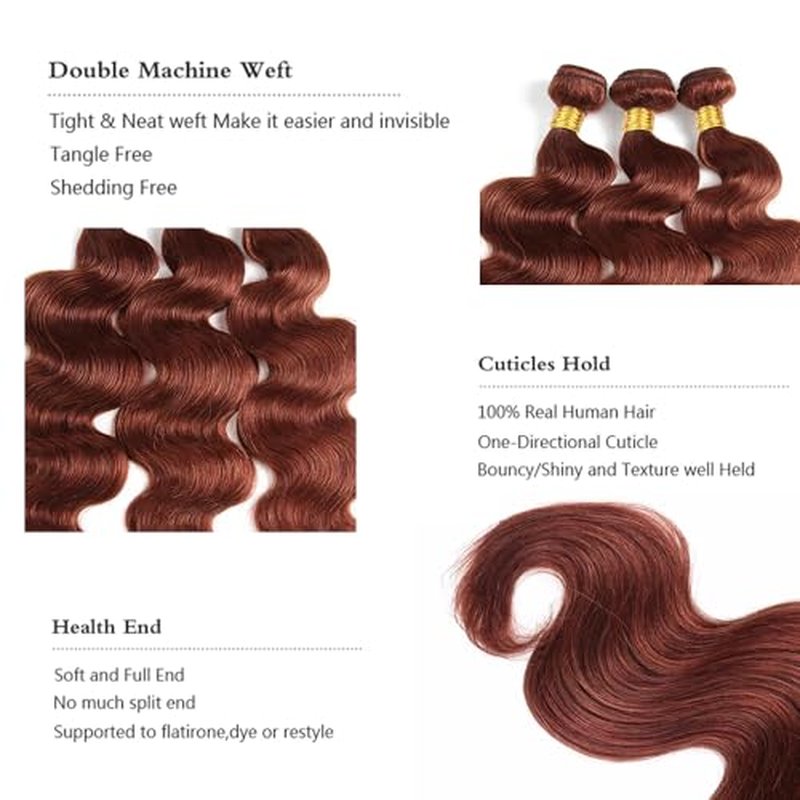 Fridnae 12-Inch Body Wave Human Hair Bundles - Color 33 Auburn Brown