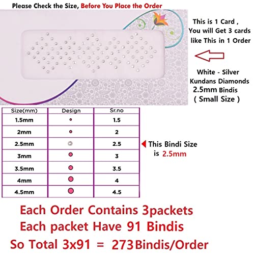 Silver Crystal Rhinestone Bindis Self-Adhesive Face Jewels (Pack of 3)